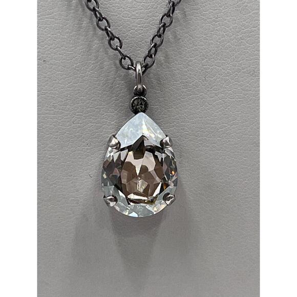 Catherine Popesco Silver Tone Large Teardrop Faceted Swarovski Crystal Necklace - Picture 4 of 14